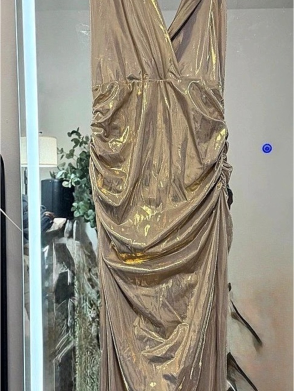 Oh Polly Metallic Draped Maxi Dress in Brown